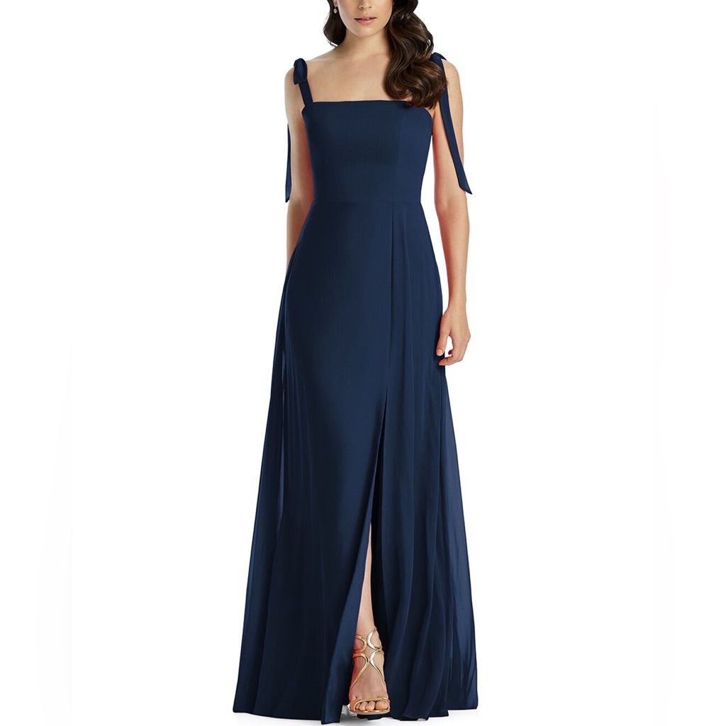 Dessy Collection Tie-Shoulder Chiffon Maxi Dress